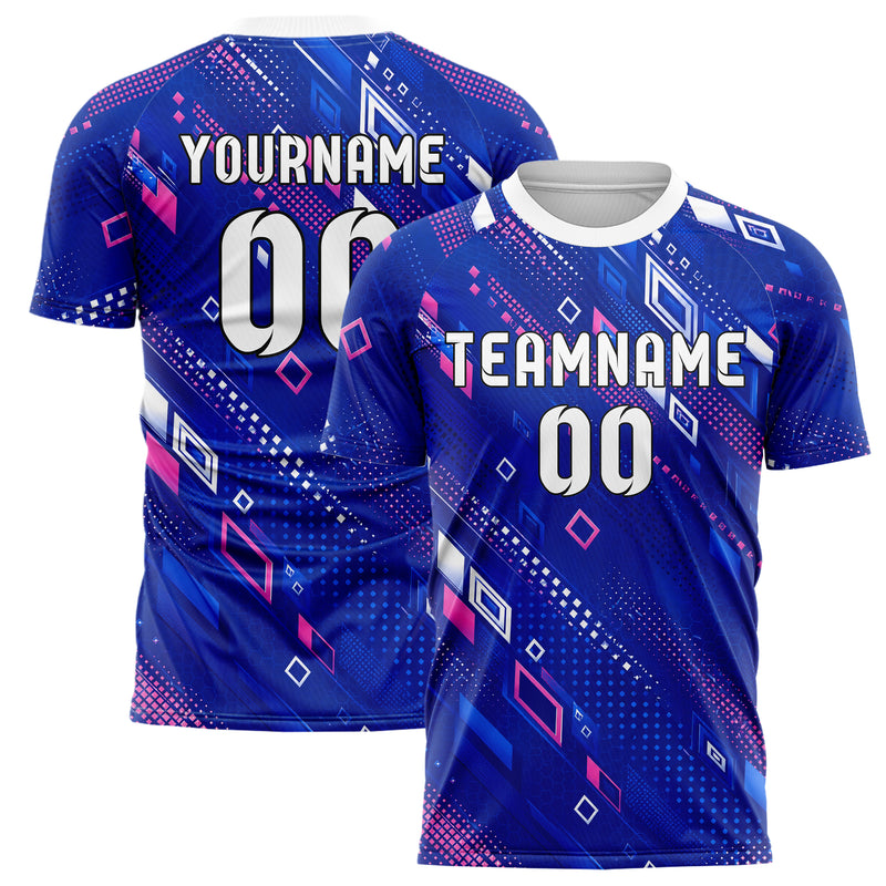 Royalblau klassisches Rauten Layered 3D Rhombus Design 01-0003 individuelles Fußballtrikot main