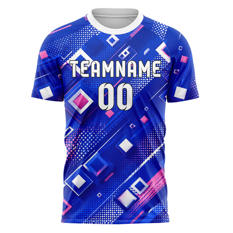 Royalblau klassisches Rauten Layered 3D Rhombus Design 01-0171 individuelles Fußballtrikot front