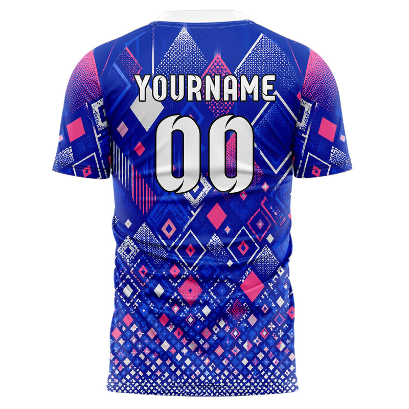 Royalblau klassisches Rauten Micro to Macro Gradient Design 01-0060 individuelles Fußballtrikot back