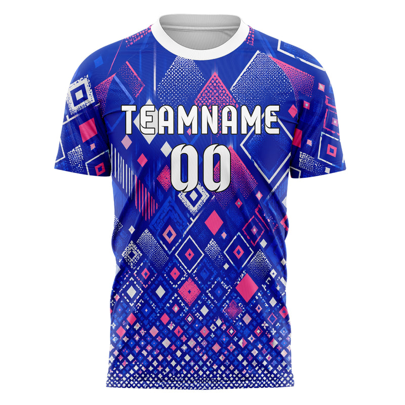 Royalblau klassisches Rauten Micro to Macro Gradient Design 01-0060 individuelles Fußballtrikot front