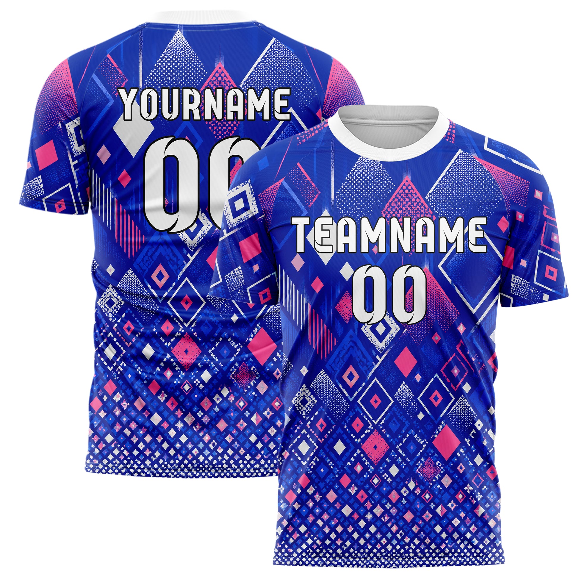 Royalblau klassisches Rauten Micro to Macro Gradient Design 01-0060 individuelles Fußballtrikot main