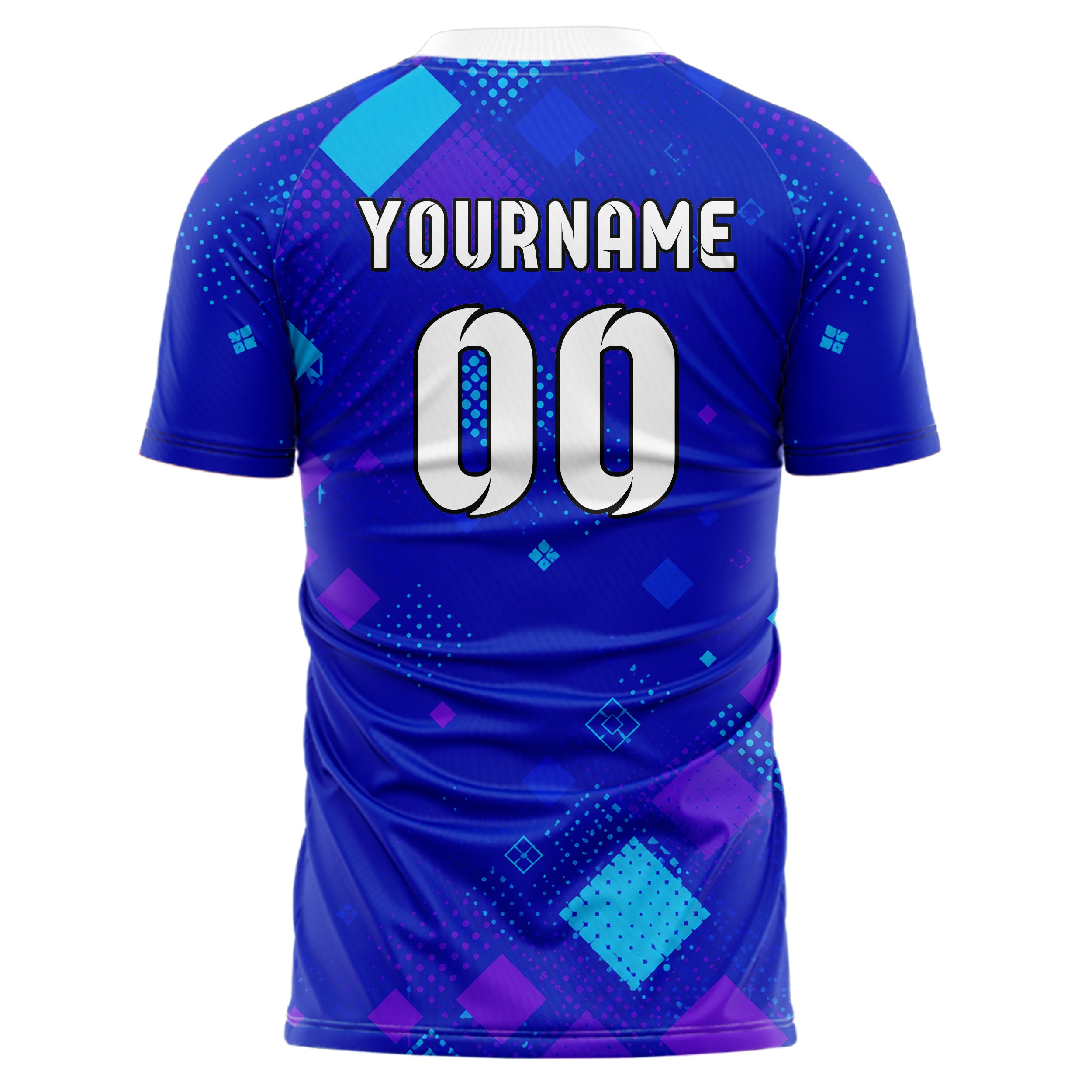 Royalblau lebendiges Rauten Square Grid Design 01-0125 individuelles Fußballtrikot back