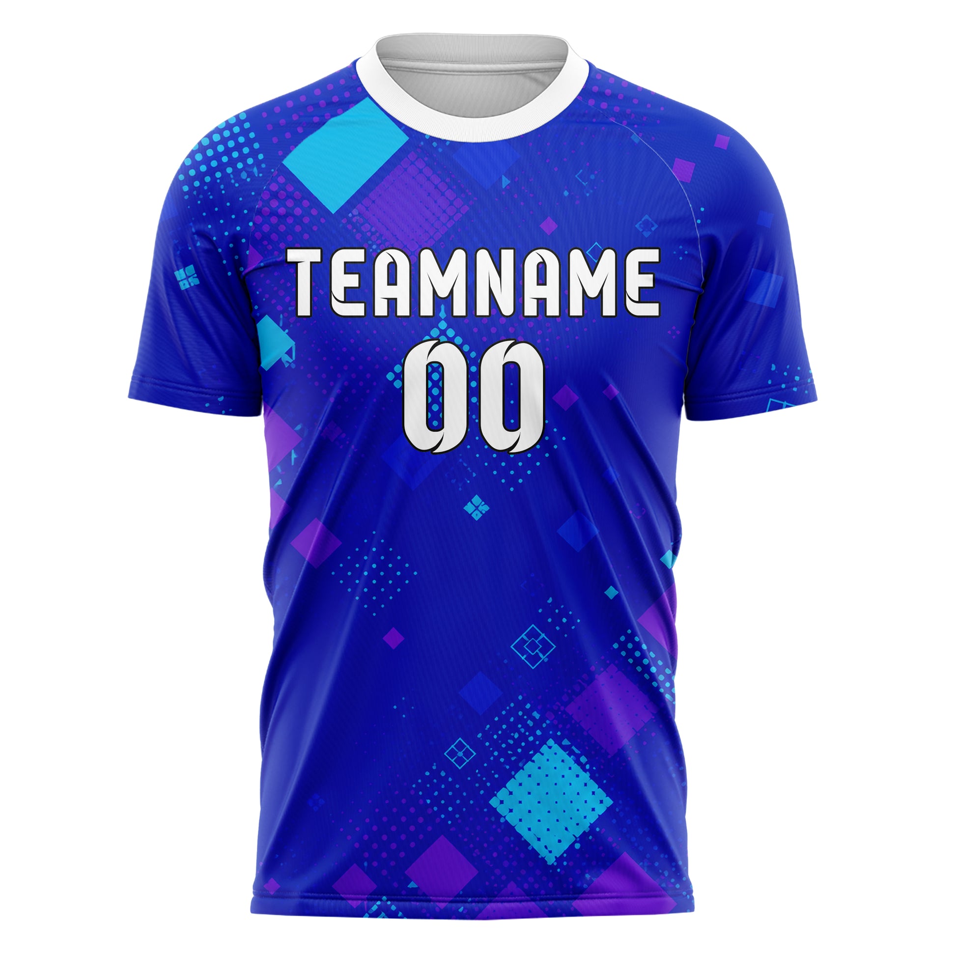 Royalblau lebendiges Rauten Square Grid Design 01-0125 individuelles Fußballtrikot front