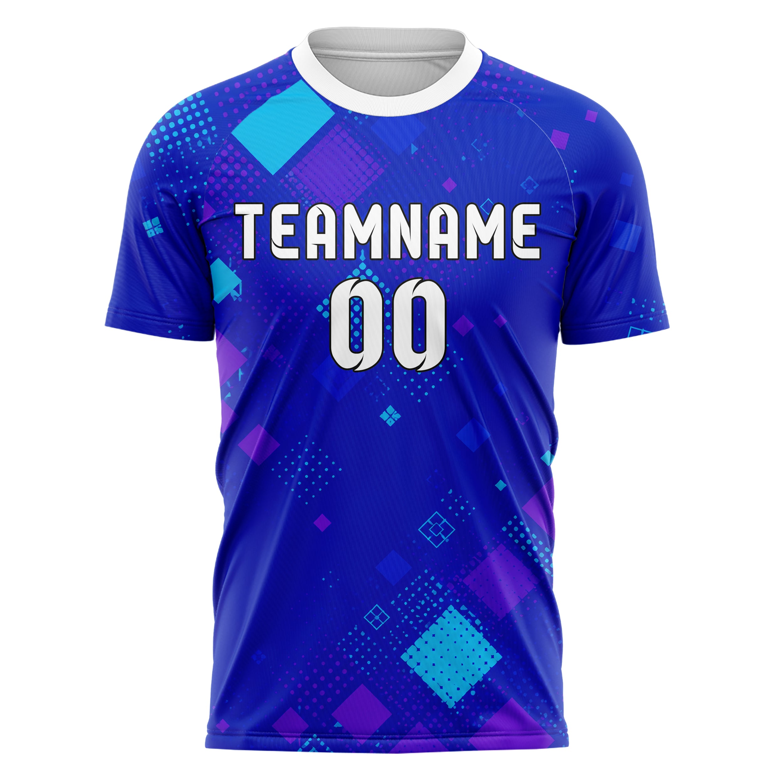 Royalblau lebendiges Rauten Square Grid Design 01-0125 individuelles Fußballtrikot front