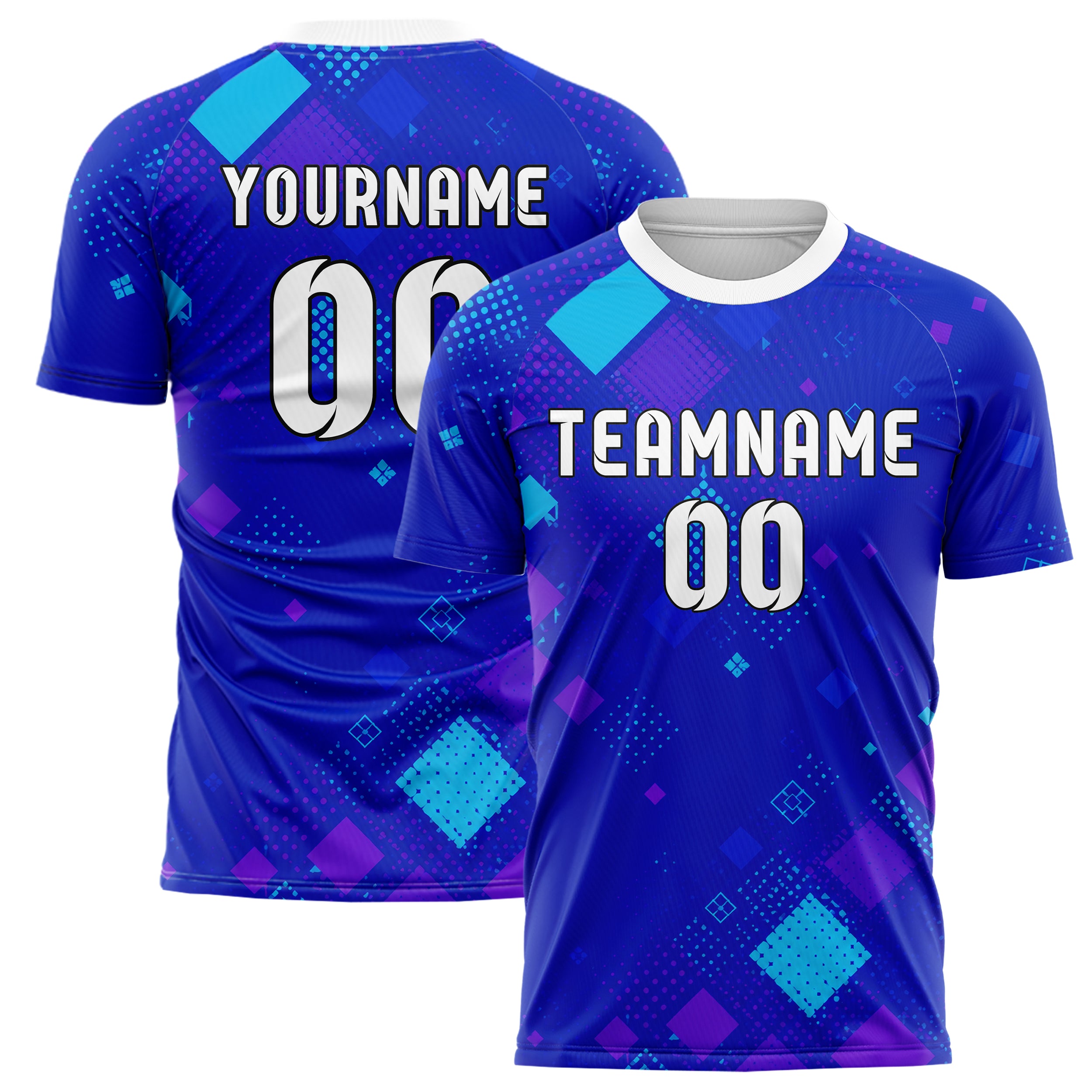 Royalblau lebendiges Rauten Square Grid Design 01-0125 individuelles Fußballtrikot main