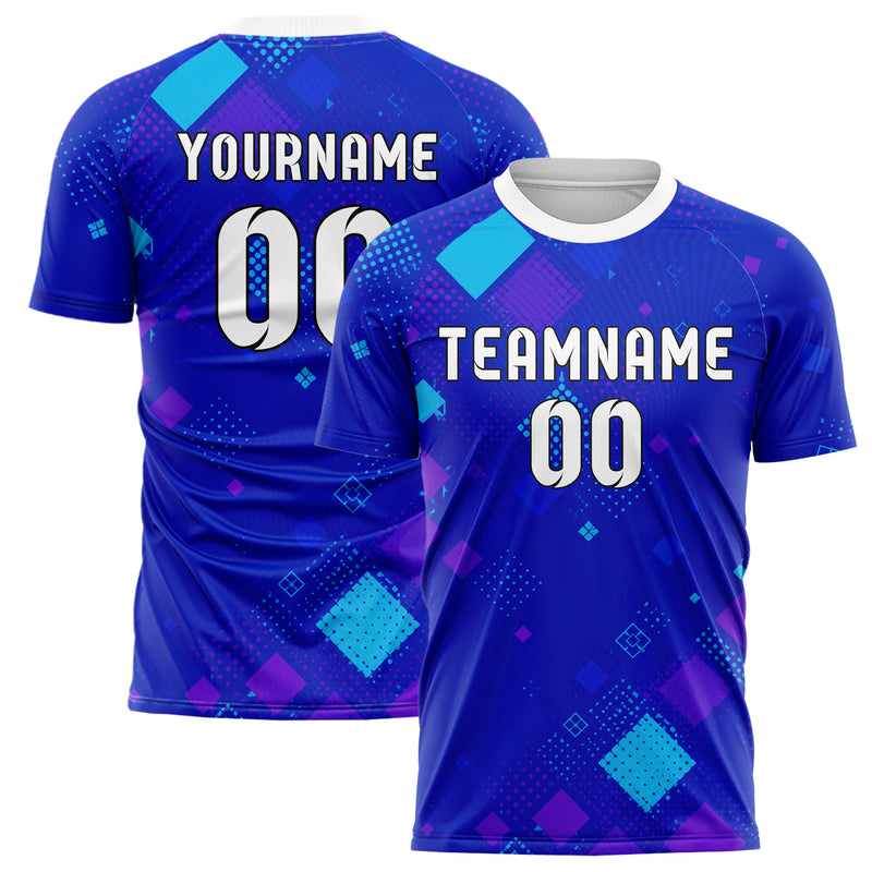 Royalblau lebendiges Rauten Square Grid Design 01-0125 individuelles Fußballtrikot main