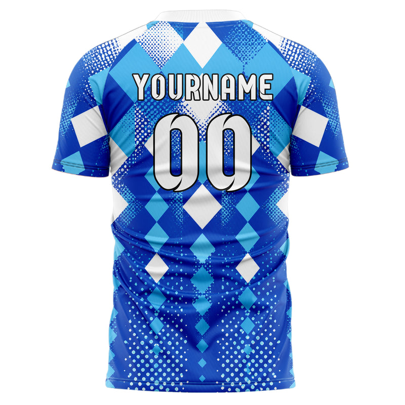Royalblau lebendiges Rauten Square Grid Design 01-0133 individuelles Fußballtrikot back