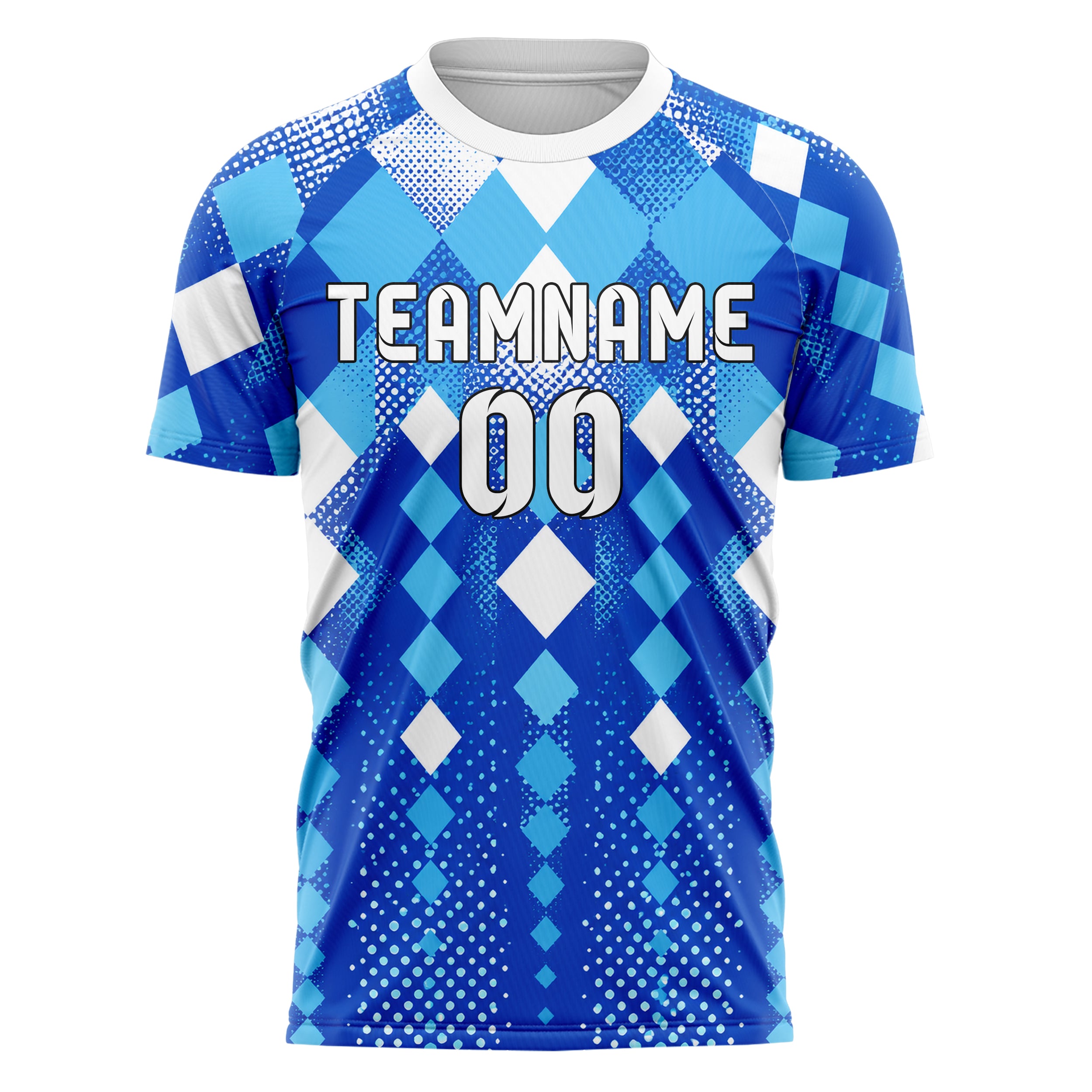 Royalblau lebendiges Rauten Square Grid Design 01-0133 individuelles Fußballtrikot front