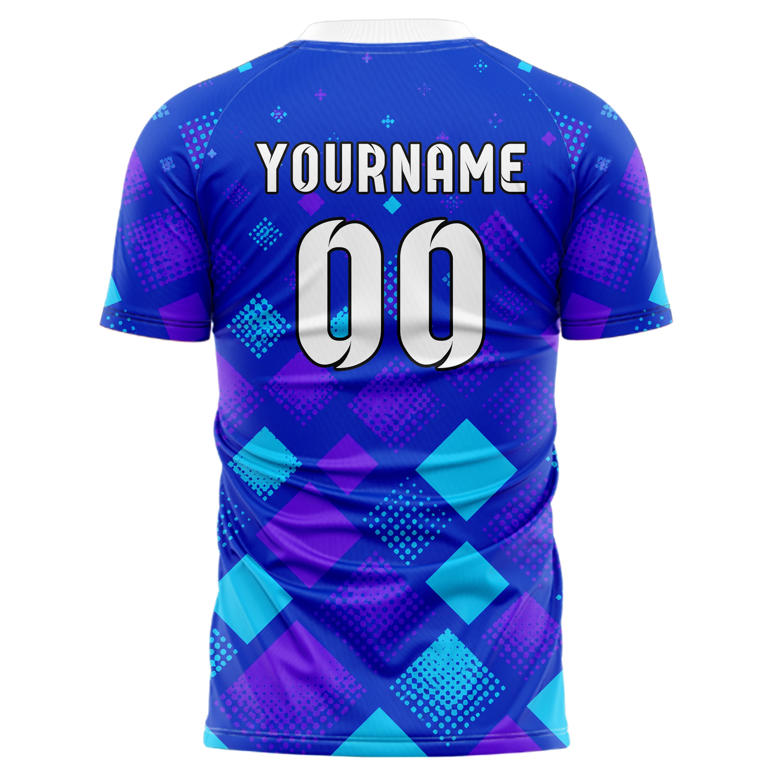 Royalblau lebendiges Rauten Square Grid Design 01-0341 individuelles Fußballtrikot back