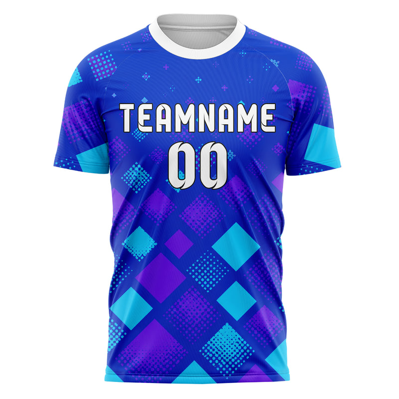 Royalblau lebendiges Rauten Square Grid Design 01-0341 individuelles Fußballtrikot front