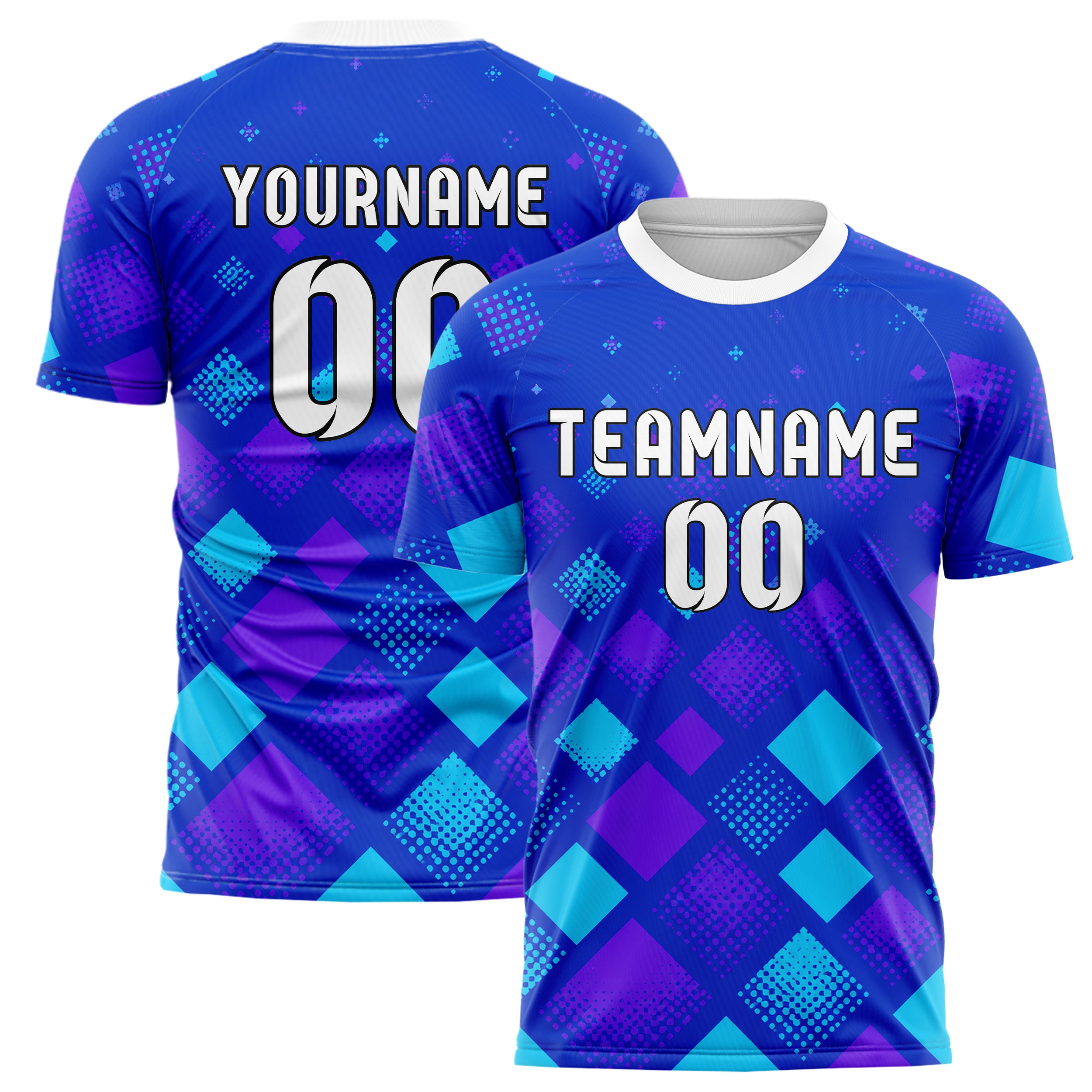Royalblau lebendiges Rauten Square Grid Design 01-0341 individuelles Fußballtrikot main
