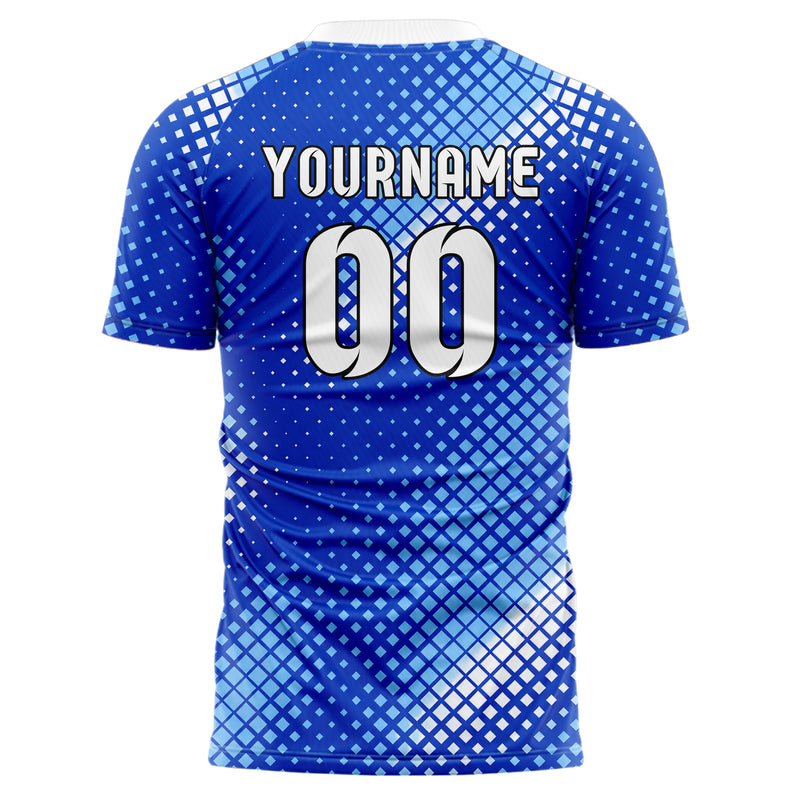 Royalblau lebendiges Rauten Square Grid Design 01-0373 individuelles Fußballtrikot back
