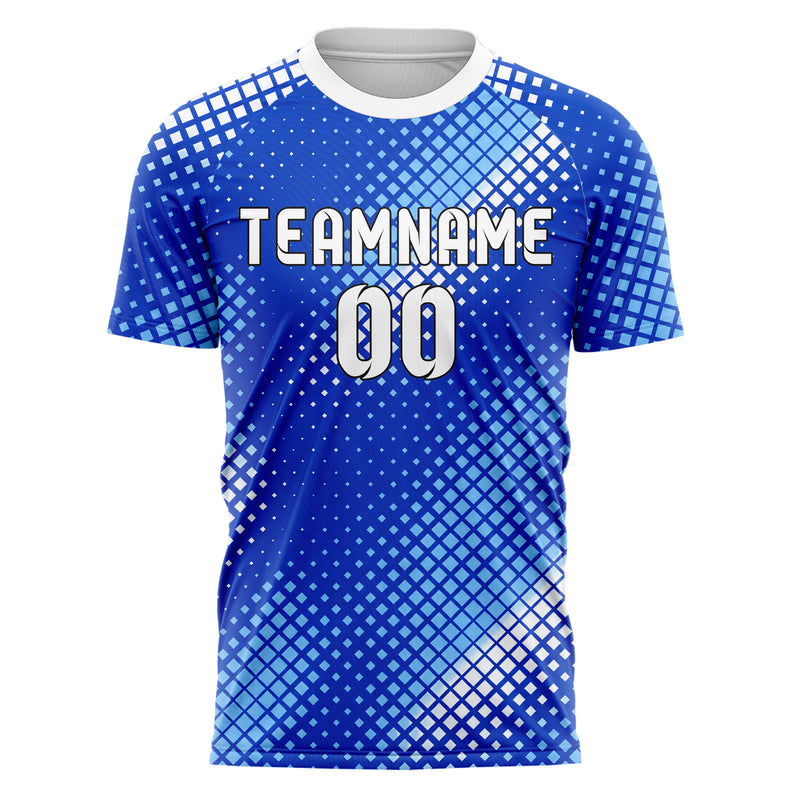 Royalblau lebendiges Rauten Square Grid Design 01-0373 individuelles Fußballtrikot front