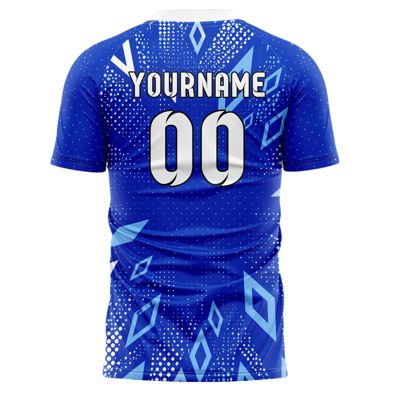 Royalblau lebendiges Rauten radialer Center Fade Design 01-0121 individuelles Fußballtrikot back
