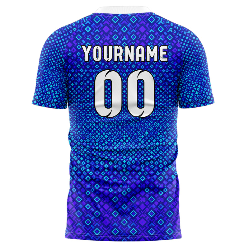 Royalblau lebendiges Rauten radialer Center Fade Design 01-0449 individuelles Fußballtrikot back