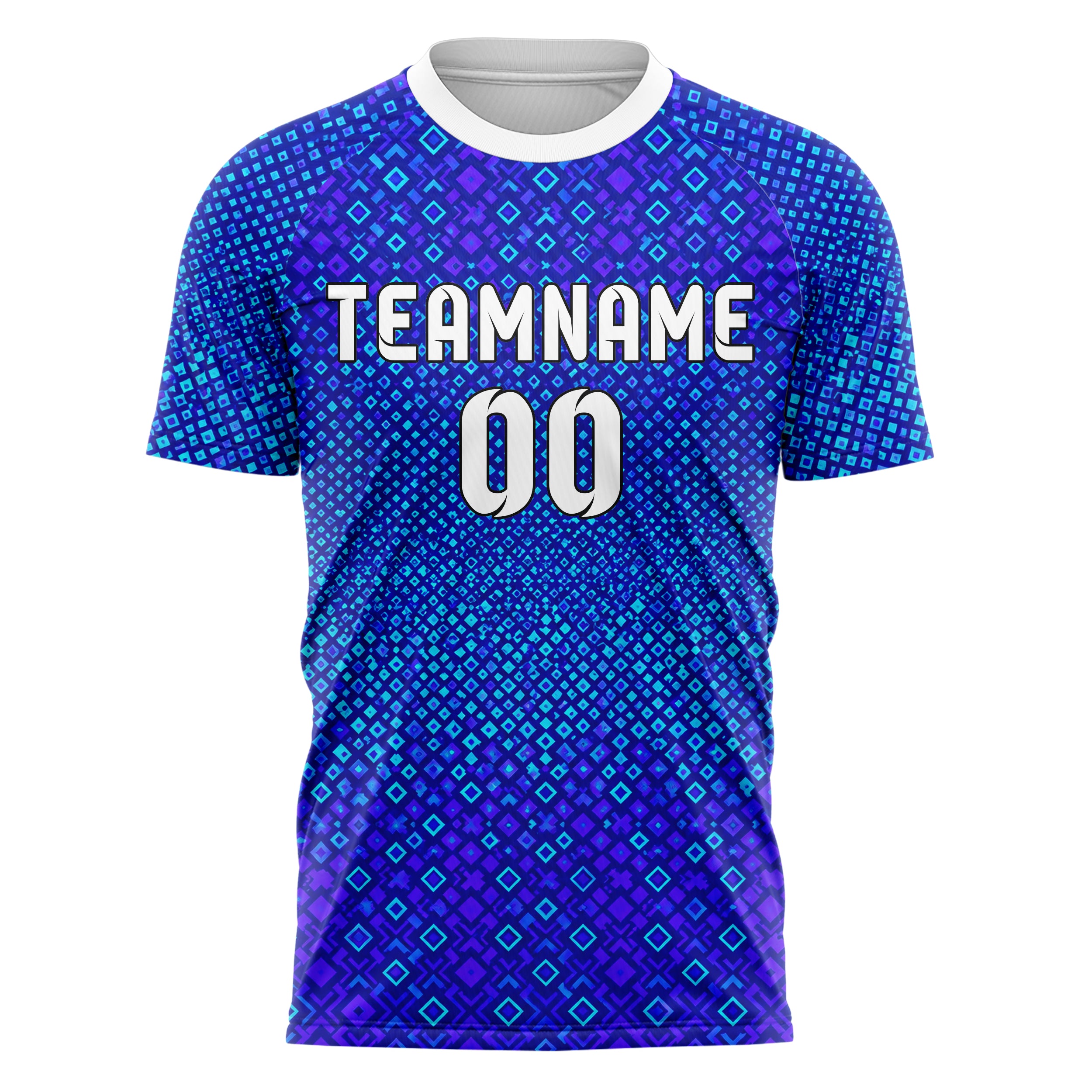 Royalblau lebendiges Rauten radialer Center Fade Design 01-0449 individuelles Fußballtrikot front