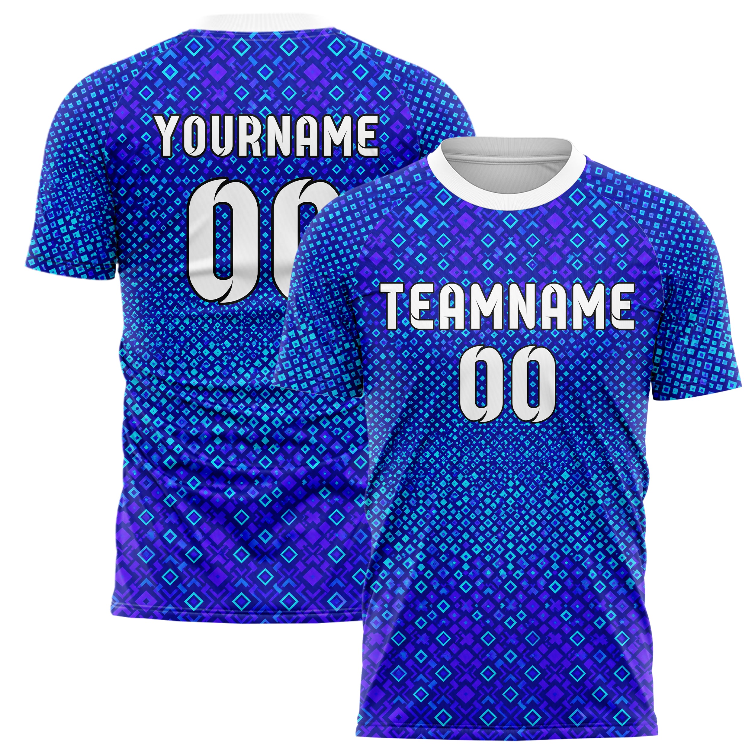 Royalblau lebendiges Rauten radialer Center Fade Design 01-0449 individuelles Fußballtrikot main