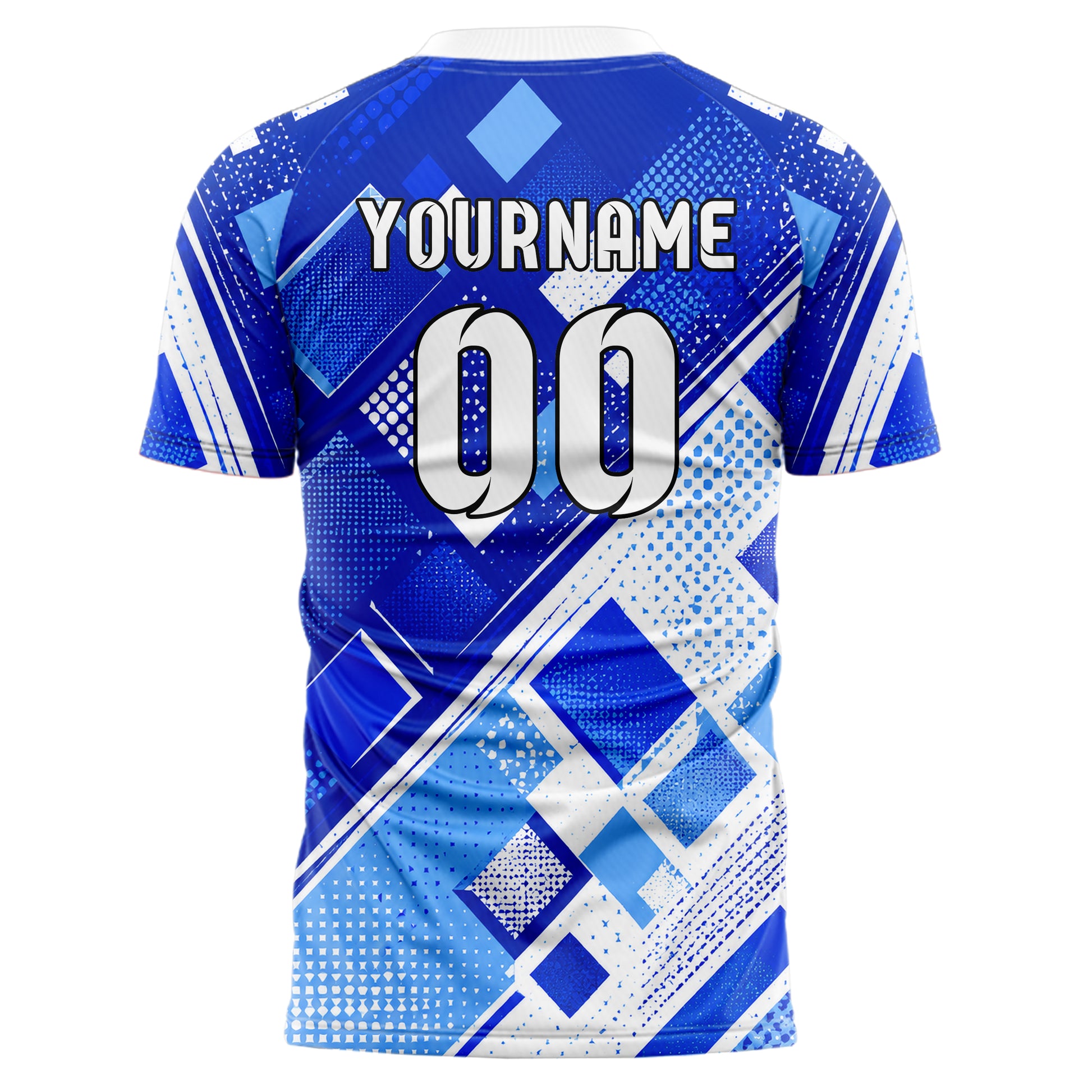Royalblau lebendiges Rauten diagonale Tessellation Design 01-0322 individuelles Fußballtrikot back