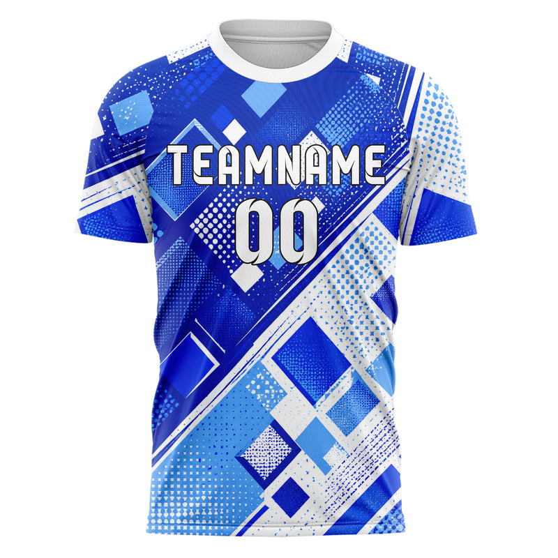 Royalblau lebendiges Rauten diagonale Tessellation Design 01-0322 individuelles Fußballtrikot front