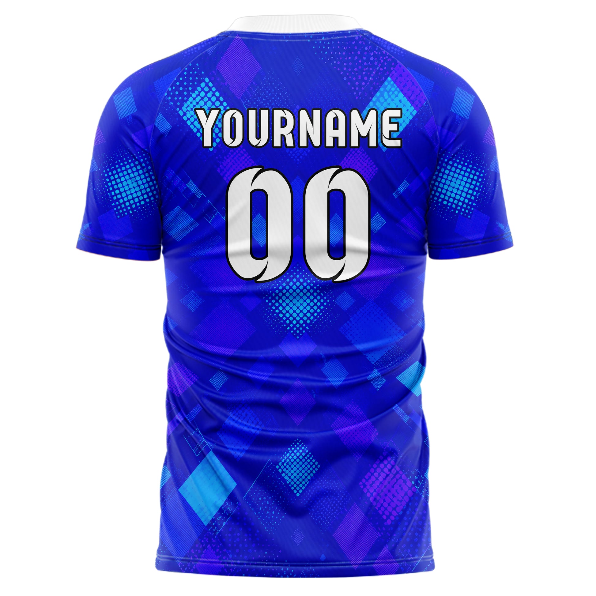 Royalblau lebendiges Rauten diagonale Tessellation Design 01-0458 individuelles Fußballtrikot back
