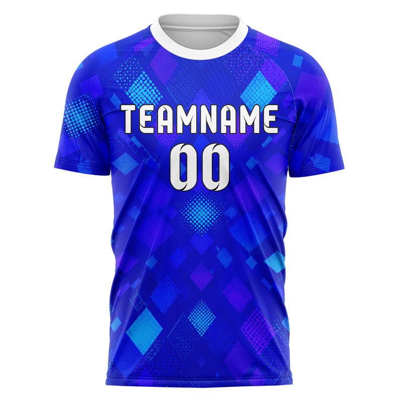 Royalblau lebendiges Rauten diagonale Tessellation Design 01-0458 individuelles Fußballtrikot front