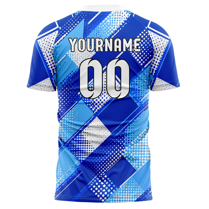Royalblau lebendiges Rauten diagonale Tessellation Design 01-0490 individuelles Fußballtrikot back