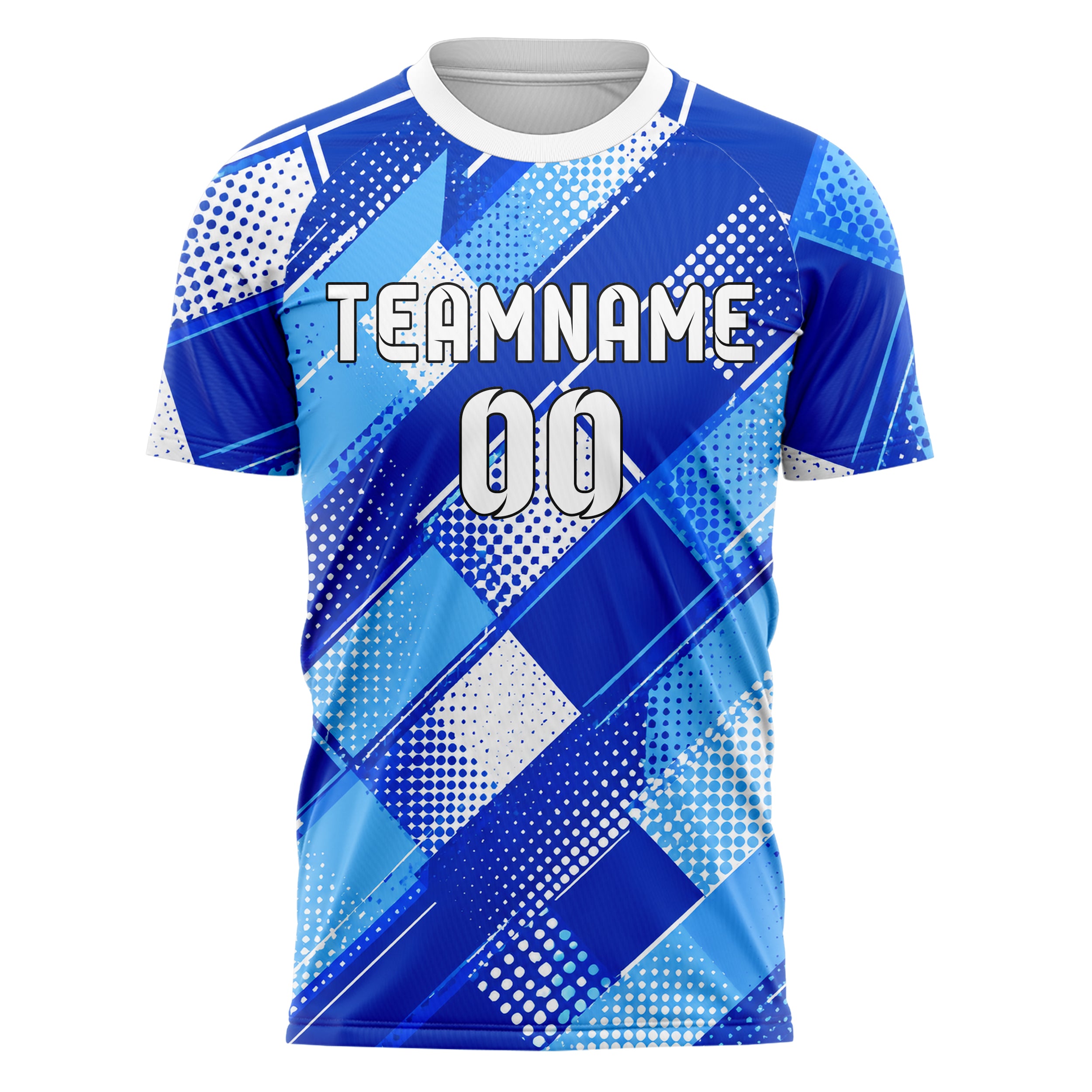 Royalblau lebendiges Rauten diagonale Tessellation Design 01-0490 individuelles Fußballtrikot front