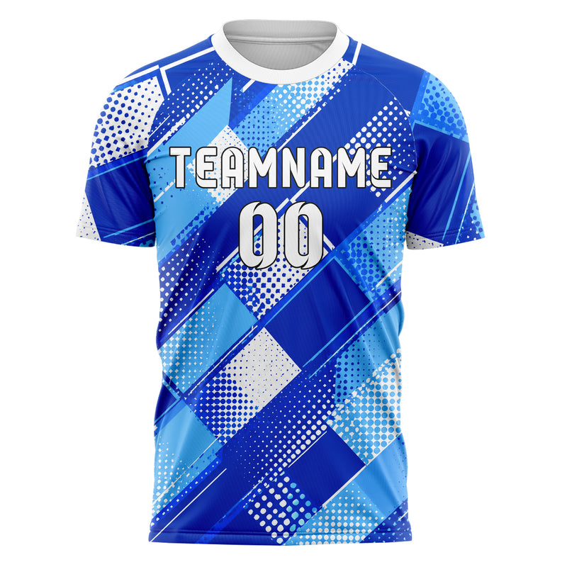 Royalblau lebendiges Rauten diagonale Tessellation Design 01-0490 individuelles Fußballtrikot front