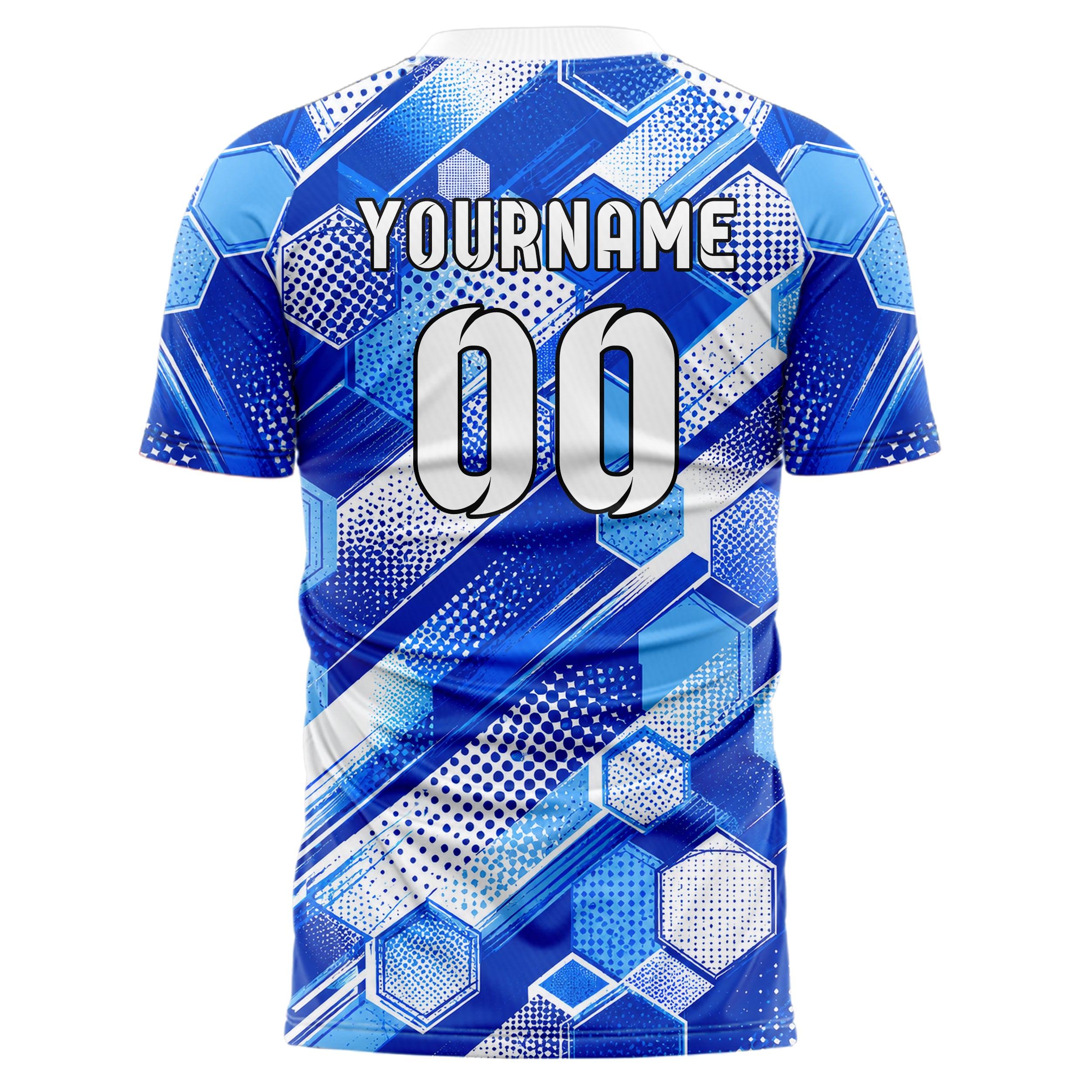Royalblau lebendiges Rauten hexagonale Panels Design 01-0118 individuelles Fußballtrikot back