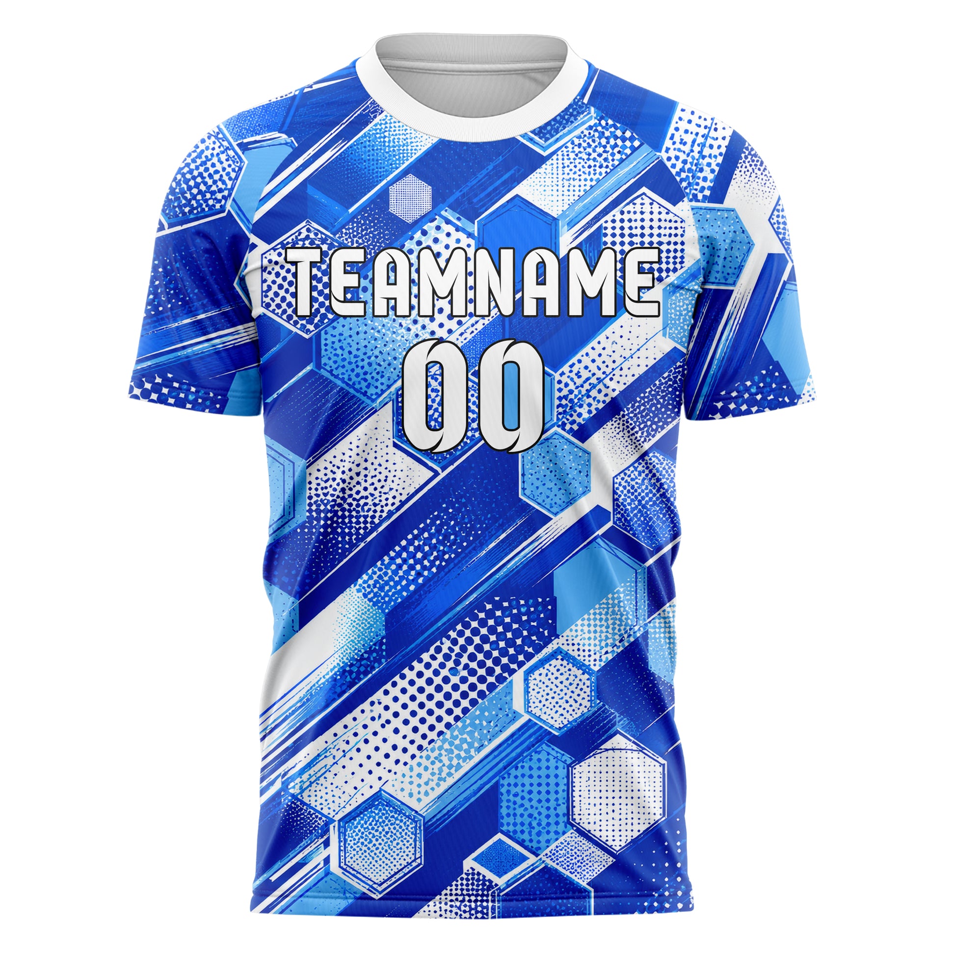 Royalblau lebendiges Rauten hexagonale Panels Design 01-0118 individuelles Fußballtrikot front