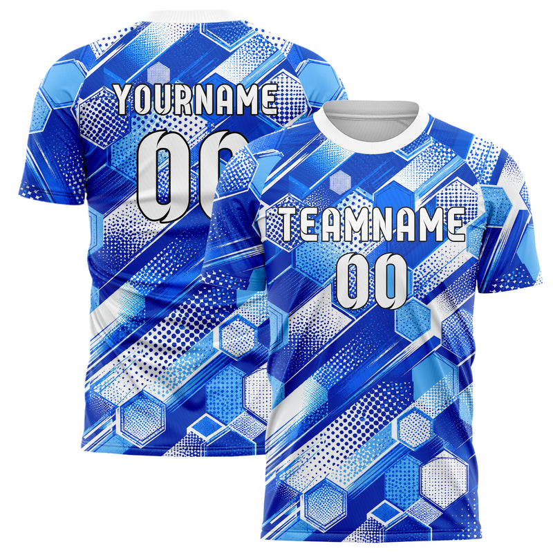 Royalblau lebendiges Rauten hexagonale Panels Design 01-0118 individuelles Fußballtrikot main