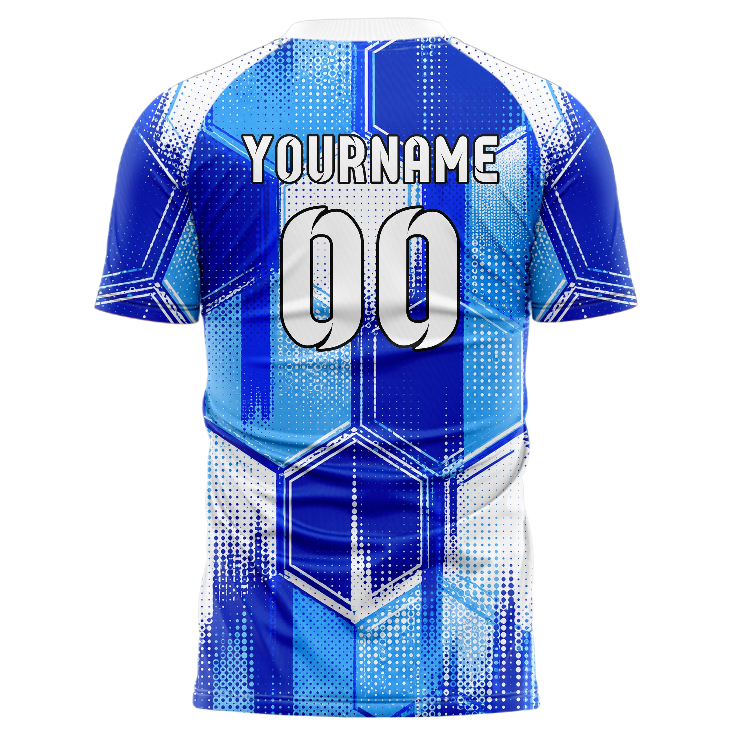Royalblau lebendiges Rauten hexagonale Panels Design 01-0358 individuelles Fußballtrikot back