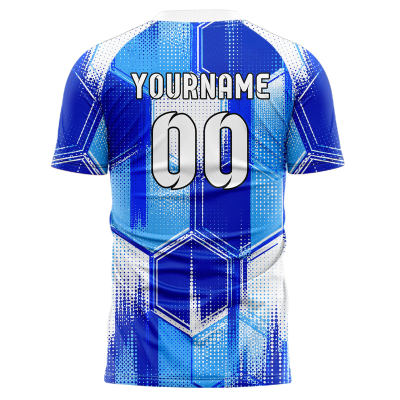 Royalblau lebendiges Rauten hexagonale Panels Design 01-0358 individuelles Fußballtrikot back