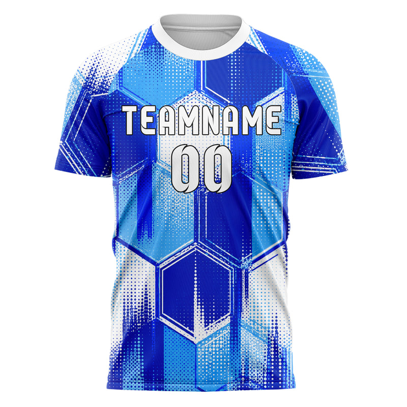 Royalblau lebendiges Rauten hexagonale Panels Design 01-0358 individuelles Fußballtrikot front