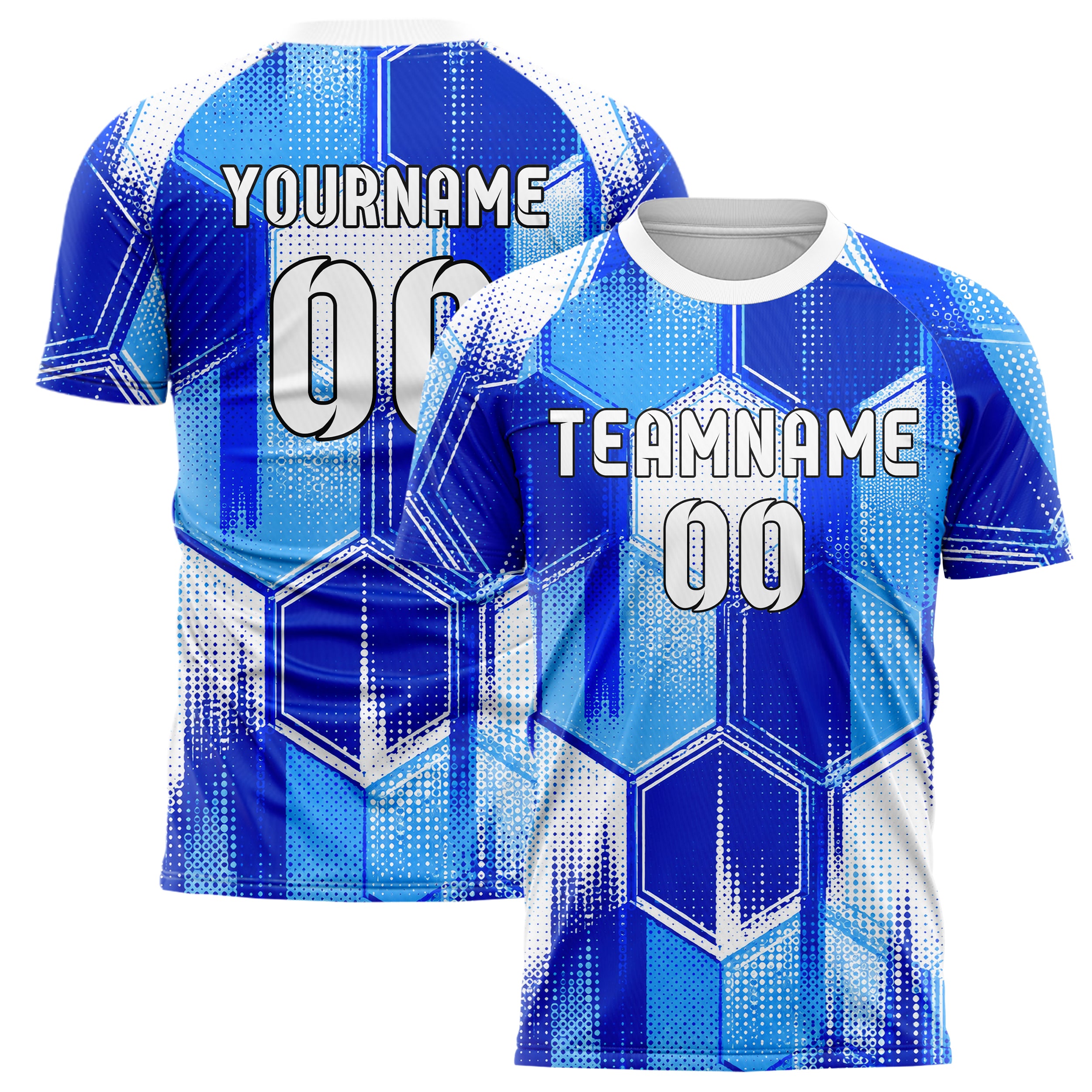 Royalblau lebendiges Rauten hexagonale Panels Design 01-0358 individuelles Fußballtrikot main