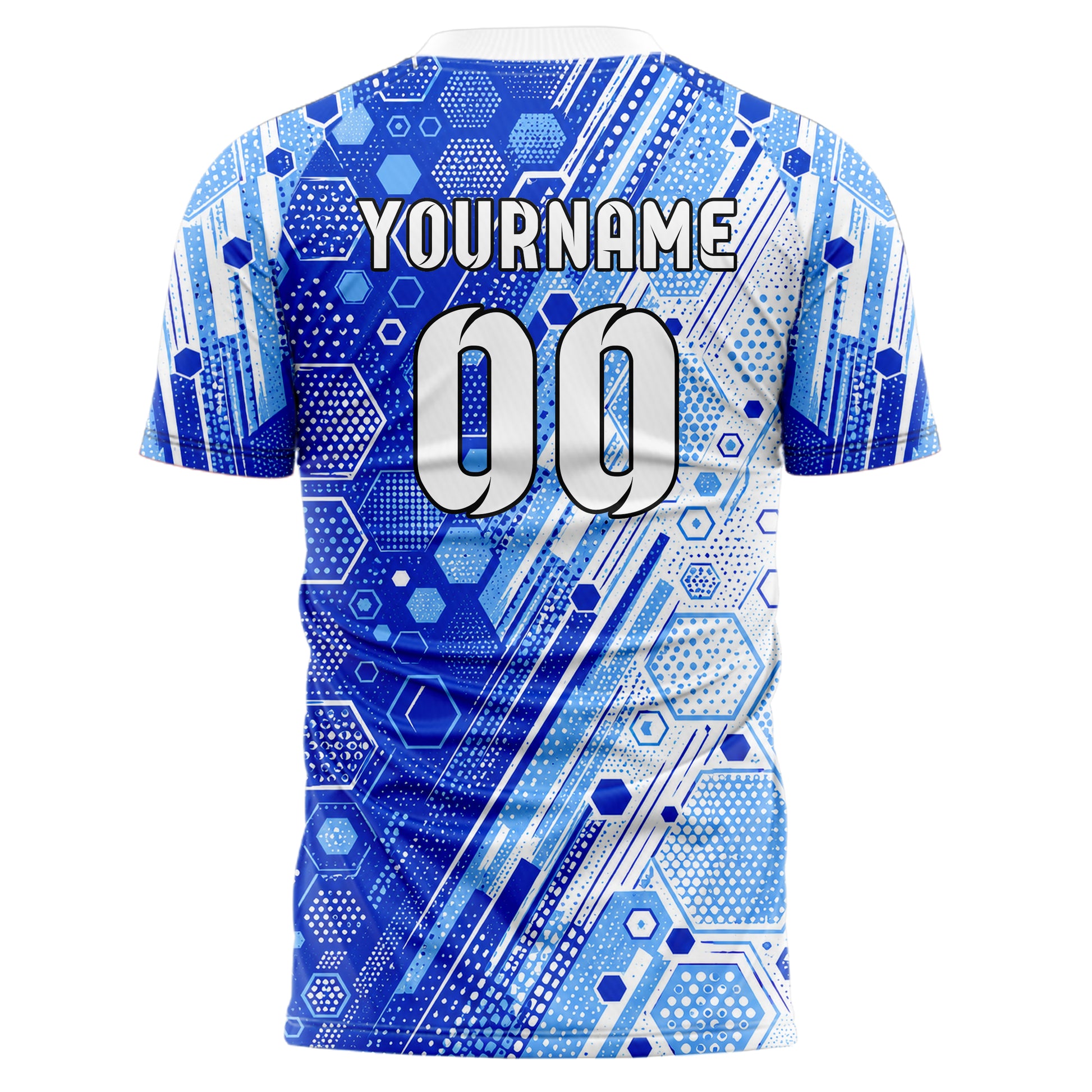Royalblau lebendiges Rauten hexagonale Panels Design 01-0382 individuelles Fußballtrikot back