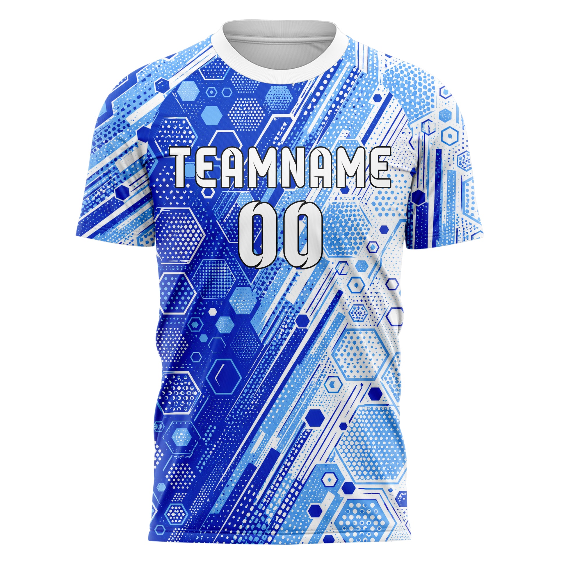 Royalblau lebendiges Rauten hexagonale Panels Design 01-0382 individuelles Fußballtrikot front