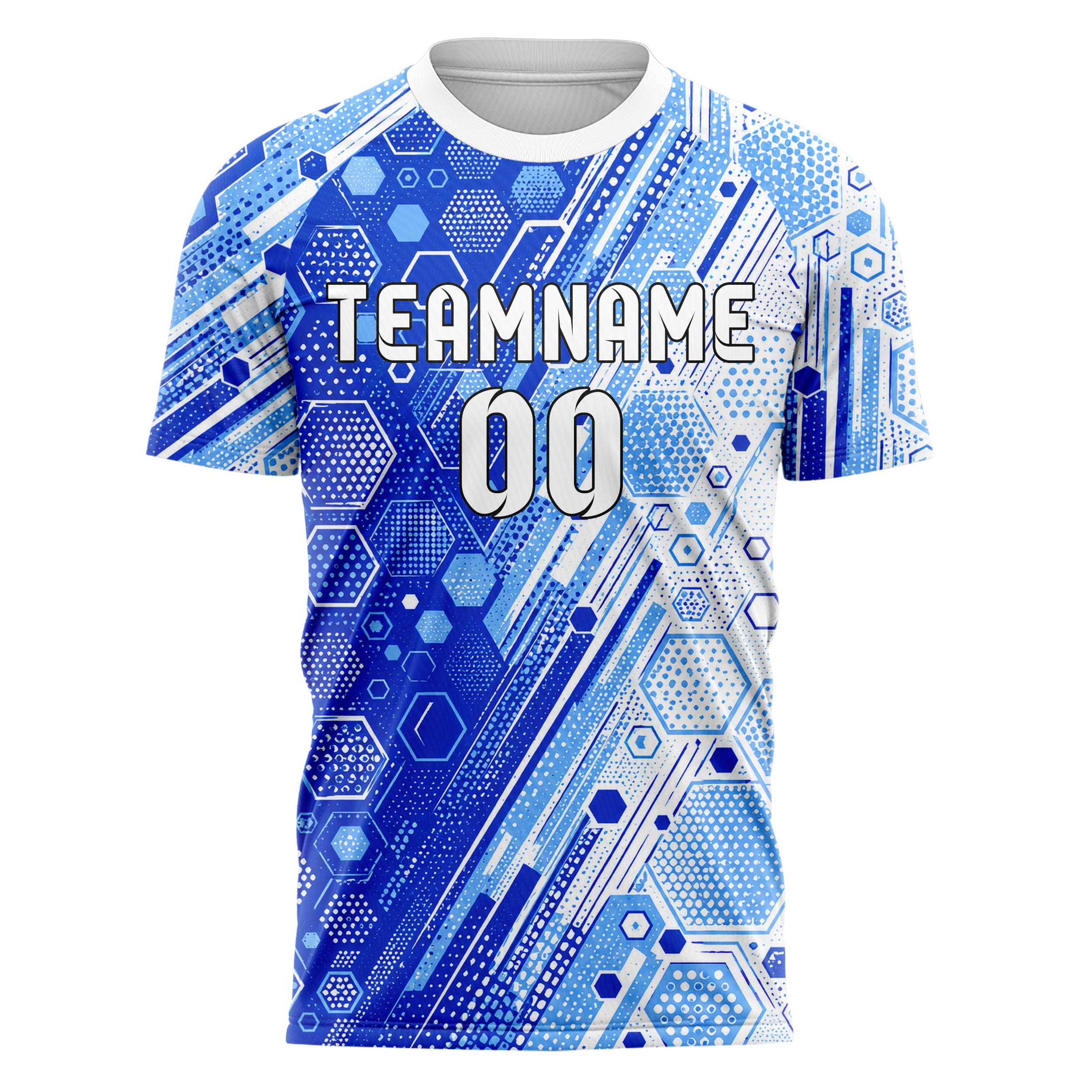 Royalblau lebendiges Rauten hexagonale Panels Design 01-0382 individuelles Fußballtrikot front