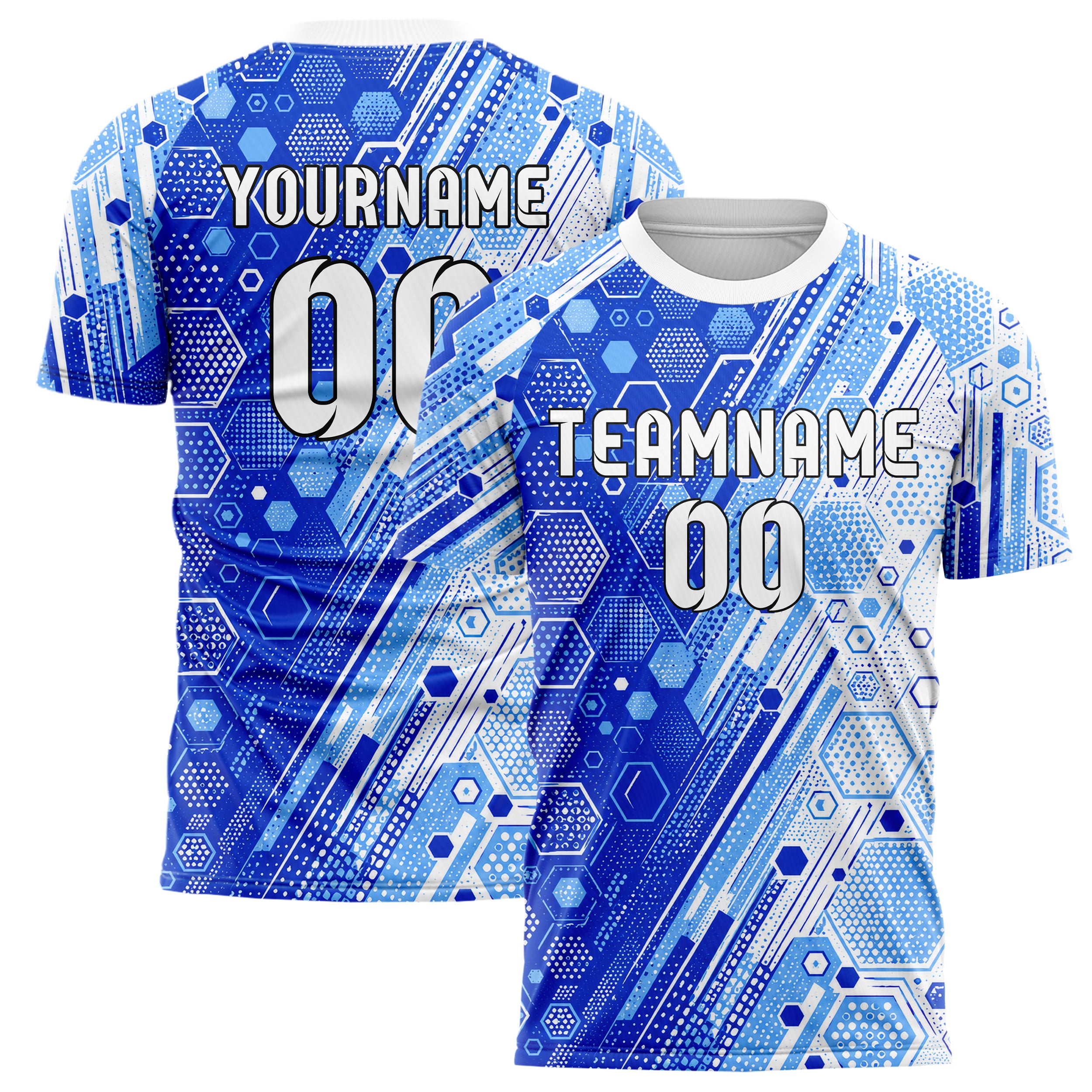 Royalblau lebendiges Rauten hexagonale Panels Design 01-0382 individuelles Fußballtrikot main
