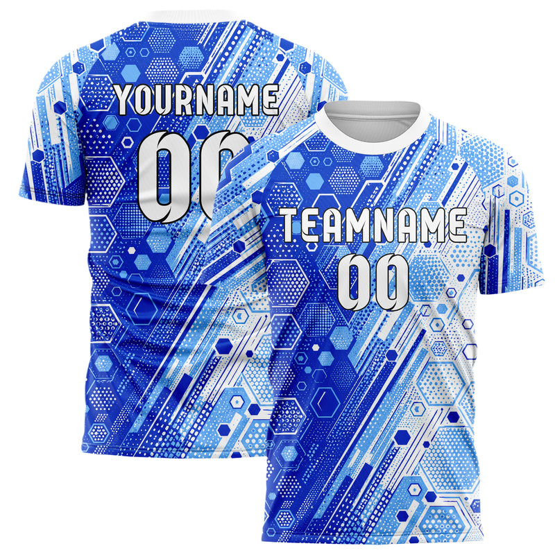 Royalblau lebendiges Rauten hexagonale Panels Design 01-0382 individuelles Fußballtrikot main