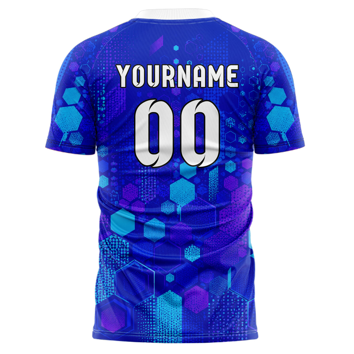 Royalblau lebendiges Rauten hexagonale Panels Design 01-0398 individuelles Fußballtrikot back