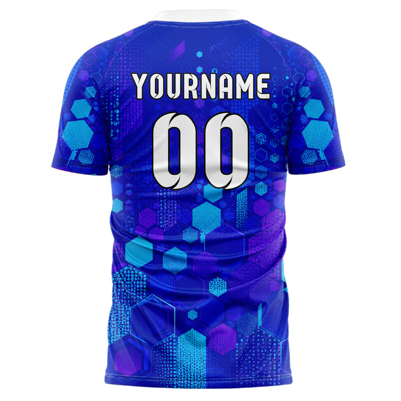 Royalblau lebendiges Rauten hexagonale Panels Design 01-0398 individuelles Fußballtrikot back