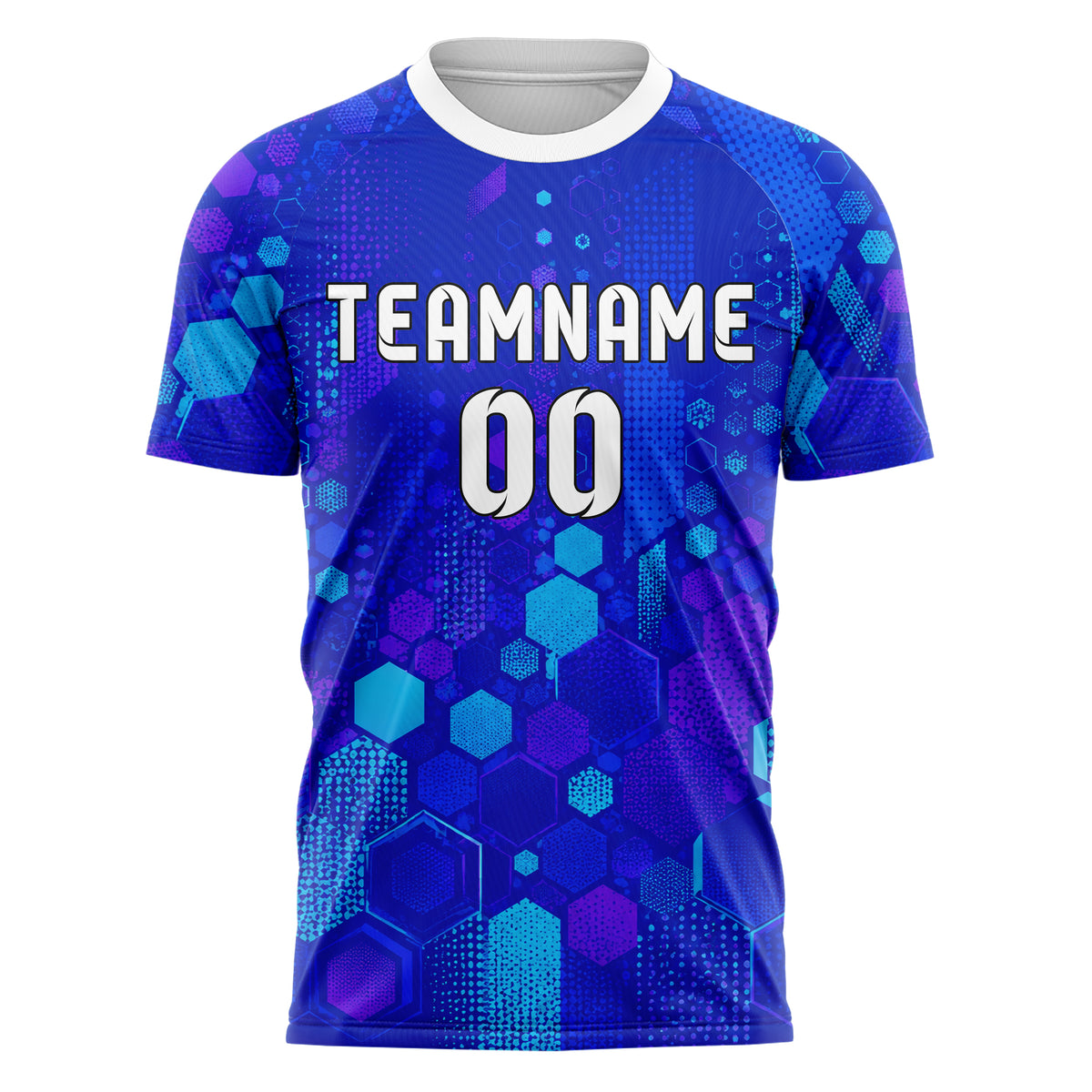 Royalblau lebendiges Rauten hexagonale Panels Design 01-0398 individuelles Fußballtrikot front