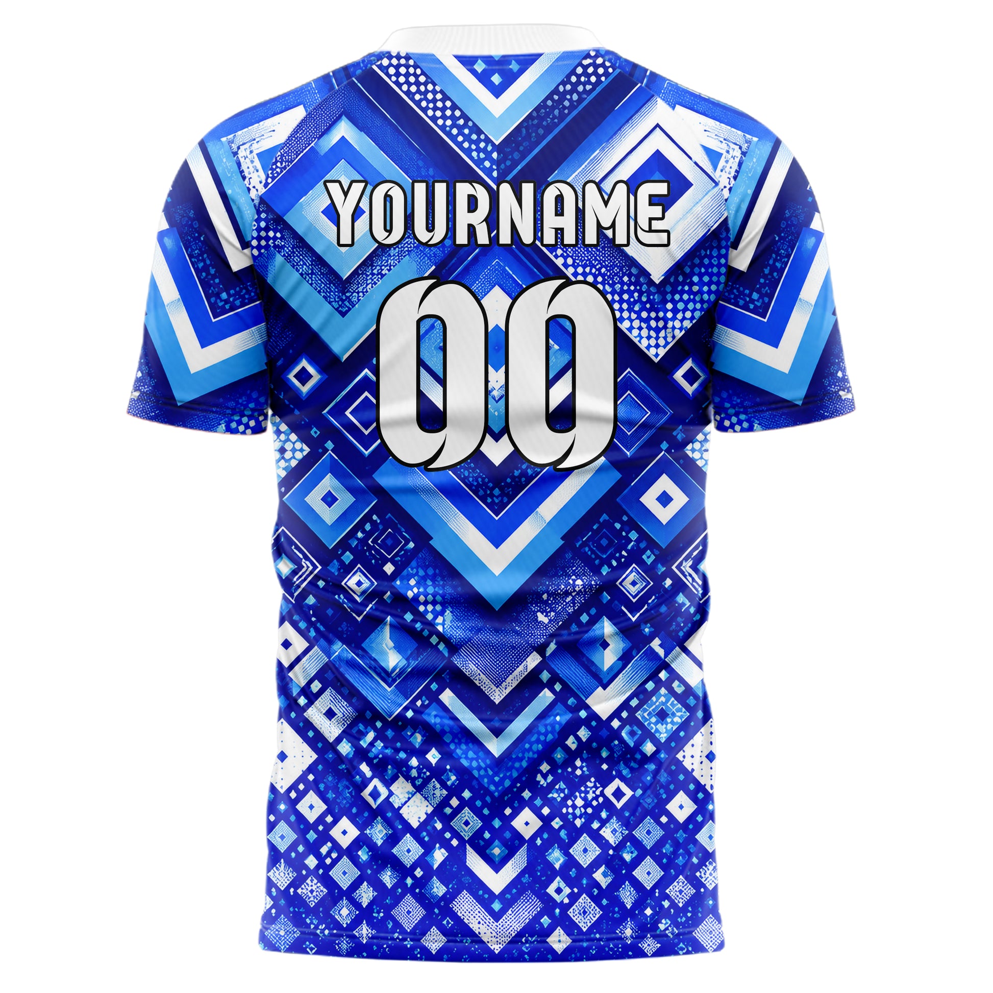 Royalblau lebendiges Rauten Layered 3D Rhombus Design 01-0115 individuelles Fußballtrikot back