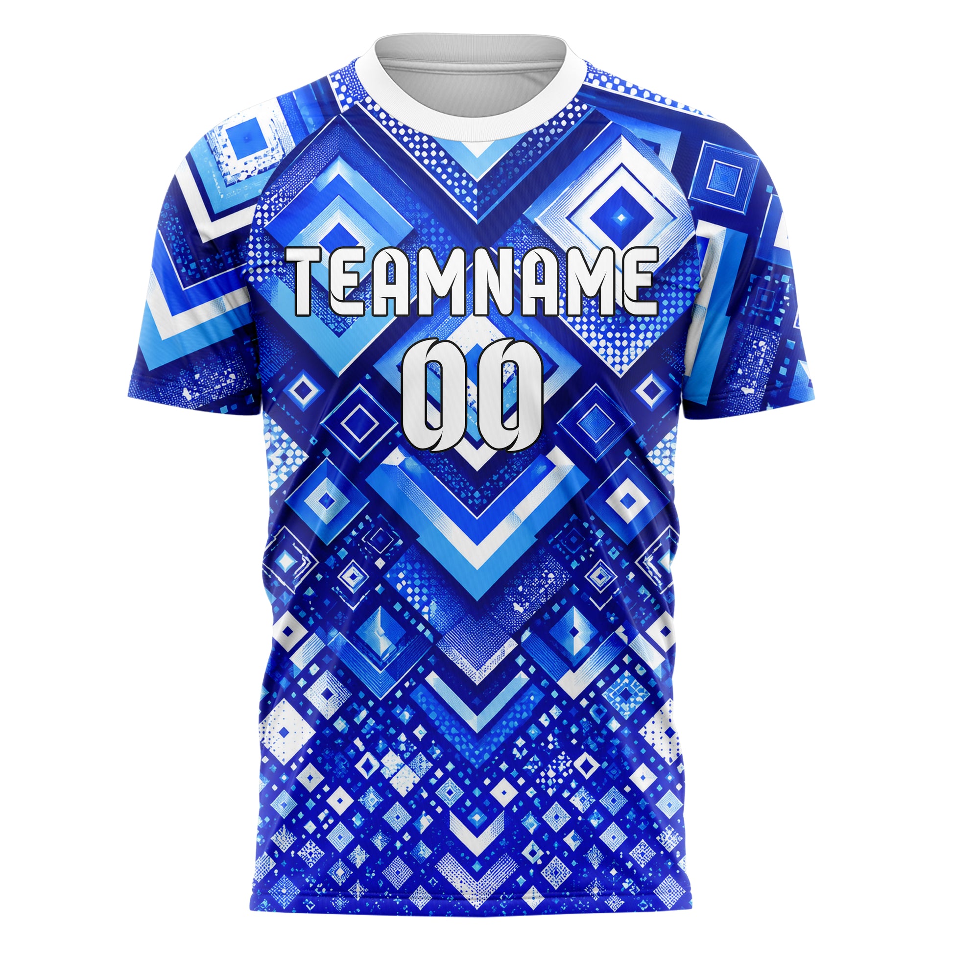 Royalblau lebendiges Rauten Layered 3D Rhombus Design 01-0115 individuelles Fußballtrikot front