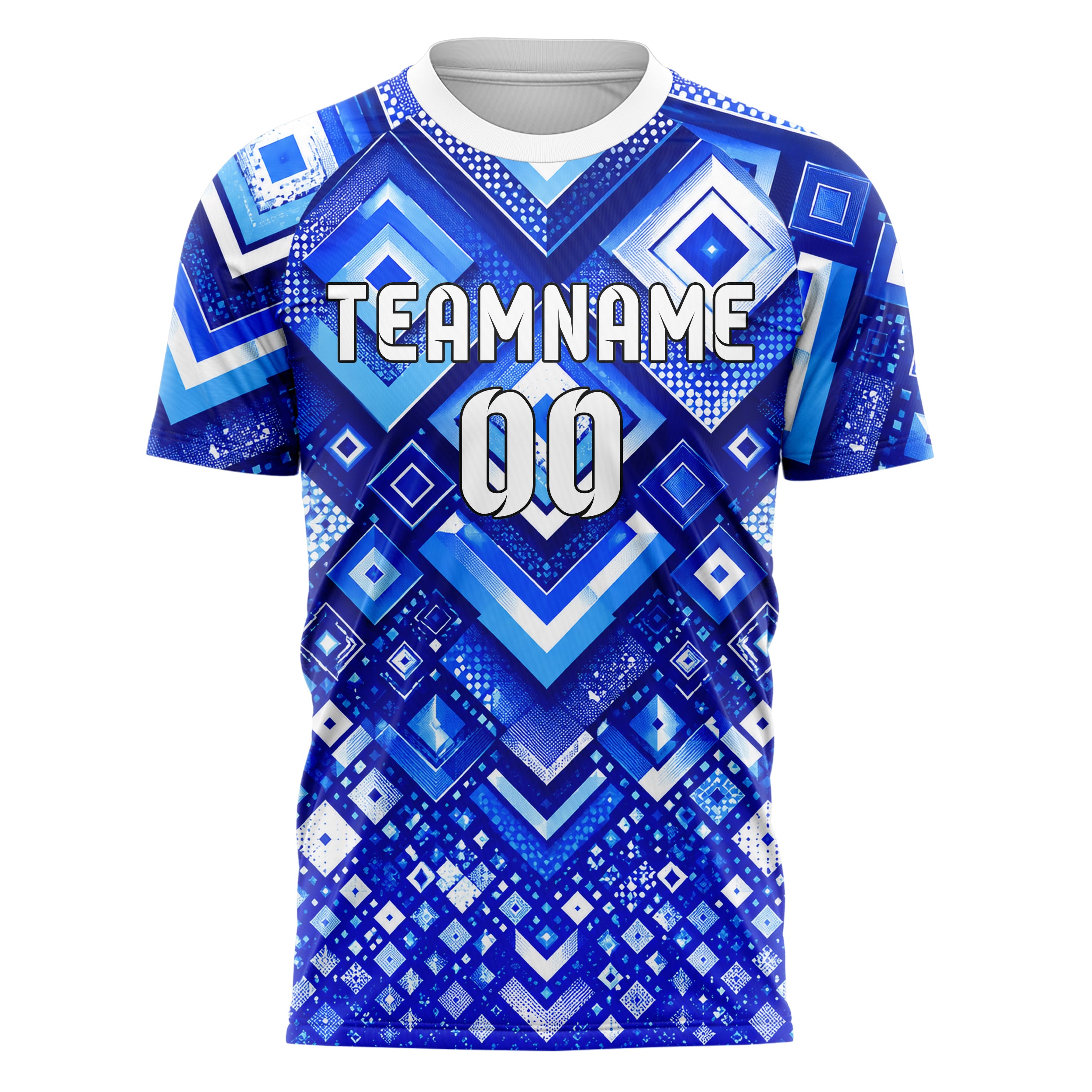 Royalblau lebendiges Rauten Layered 3D Rhombus Design 01-0115 individuelles Fußballtrikot front