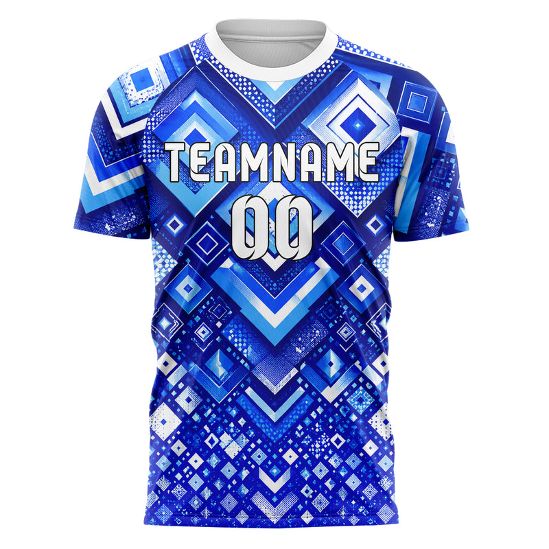 Royalblau lebendiges Rauten Layered 3D Rhombus Design 01-0115 individuelles Fußballtrikot front