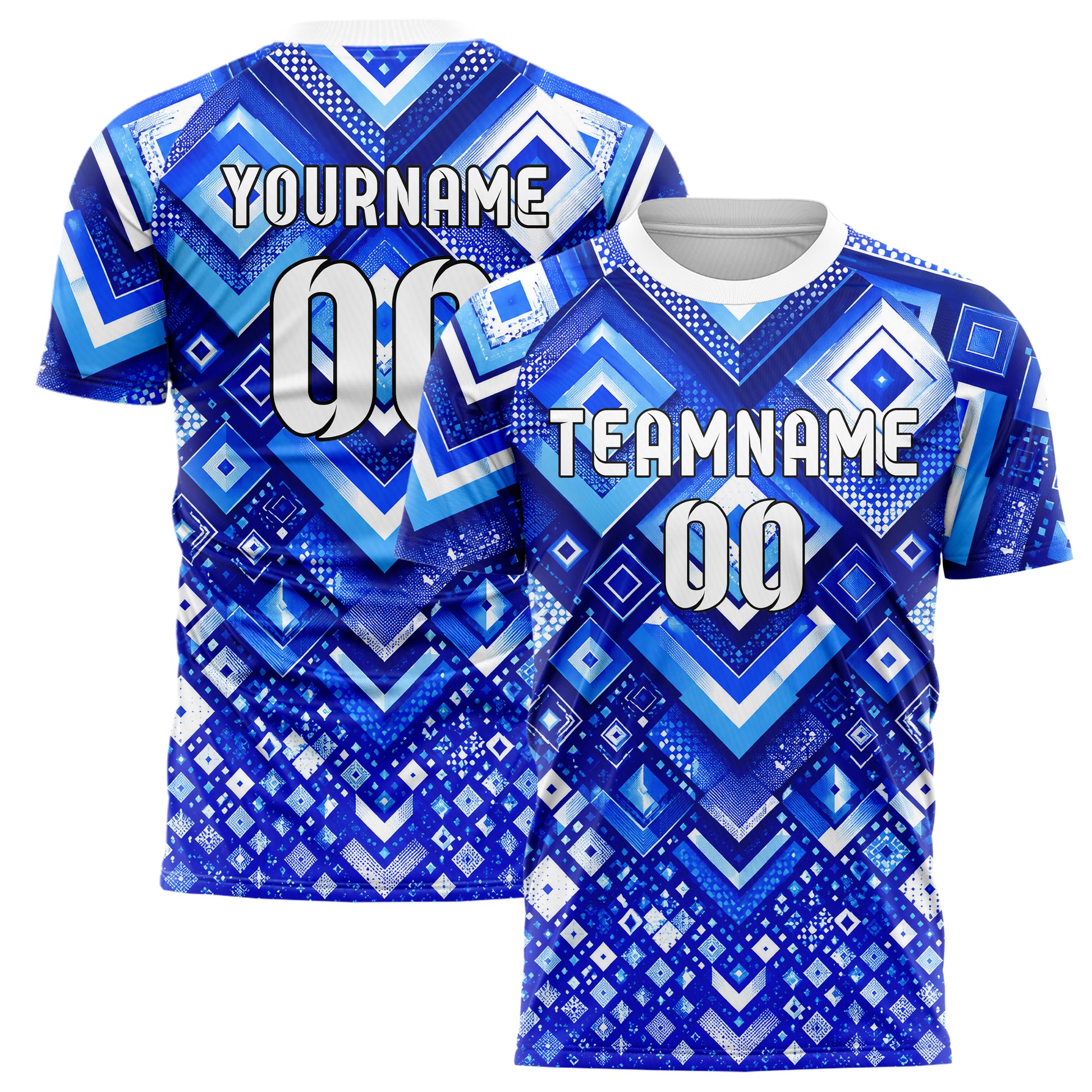 Royalblau lebendiges Rauten Layered 3D Rhombus Design 01-0115 individuelles Fußballtrikot main