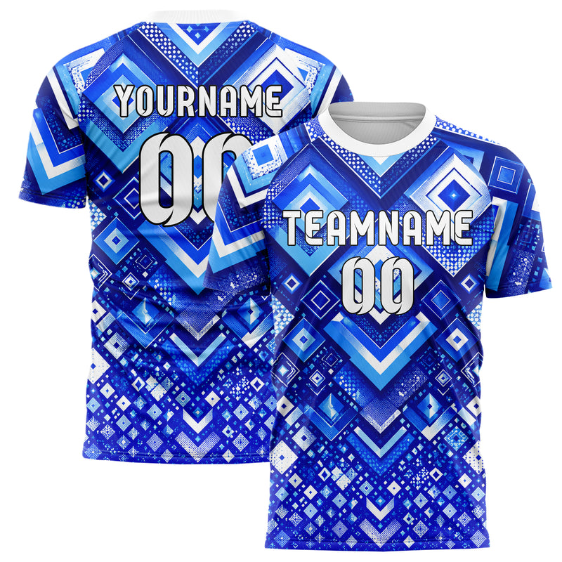 Royalblau lebendiges Rauten Layered 3D Rhombus Design 01-0115 individuelles Fußballtrikot main