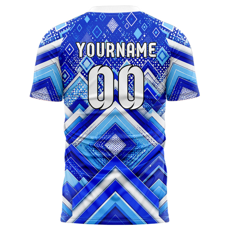 Royalblau lebendiges Rauten Layered 3D Rhombus Design 01-0355 individuelles Fußballtrikot back